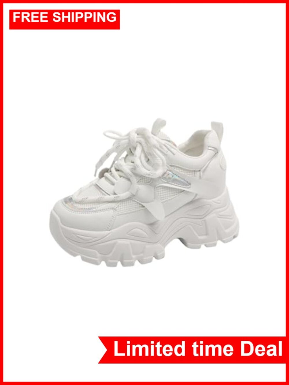 Chunky Platform Sneakers Women Height Incre Lace Up Walking Shoes